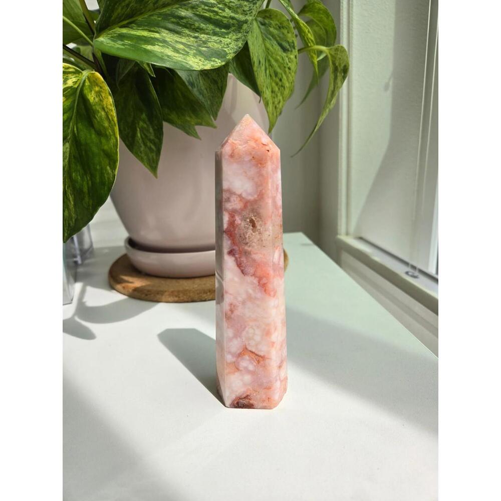 Juicy Carnelian Flower Agate Tower with Druzy